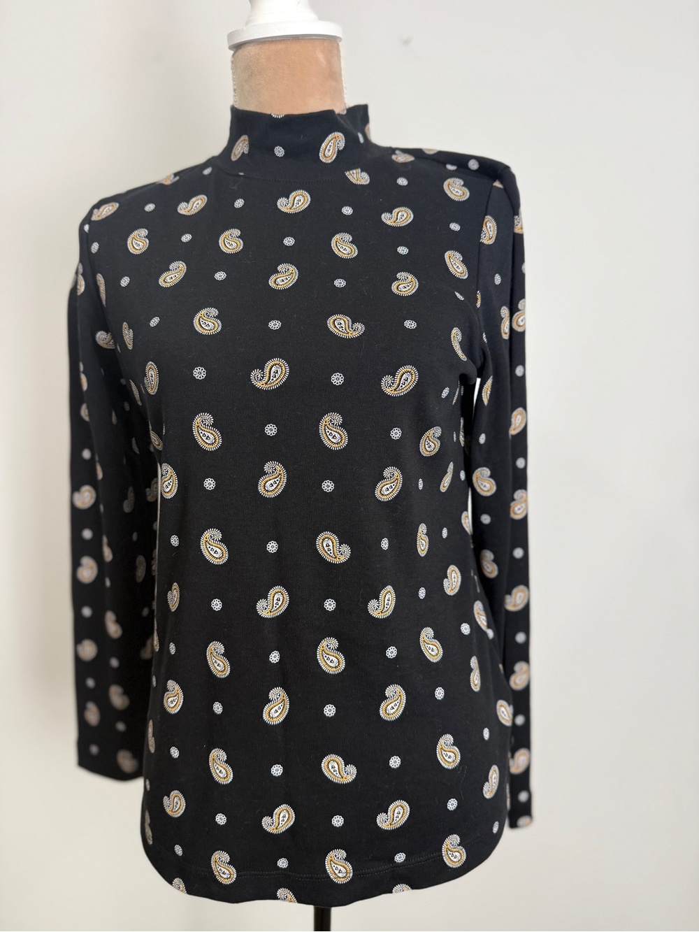 Style & Co. Black Paisley Mock Neck Long Sleeve Blouse